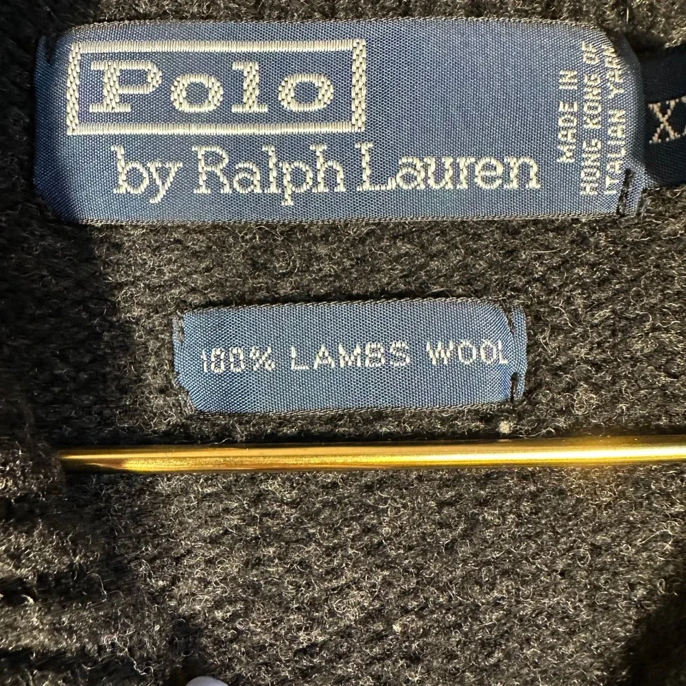 VTG Polo Ralph Lauren Mens XXL Charcoal Grey 100% Lambswool Quarter Zip Sweater
